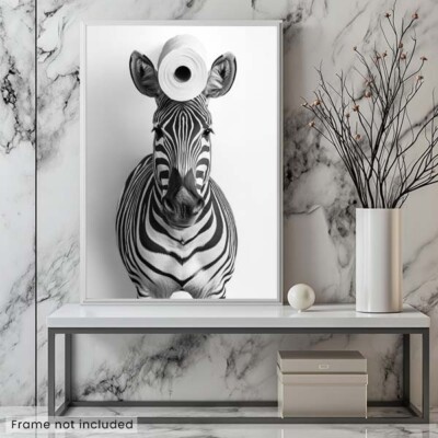 TOILETPAPER アートプレート 3枚セット Zebra With Toilet Paper On Head #1 - Cute Funny Bathroom - Poster