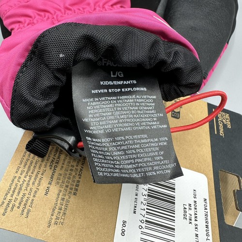 The North Face Montana Ski Mitt Kids Girls Sz L Pink Black Warmest Mittens - Picture 3 of 3