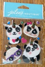Jolees JOB Panda-Corns BQ Panda Bears Unicorn Horns Star 3D Scrapbook Stickers