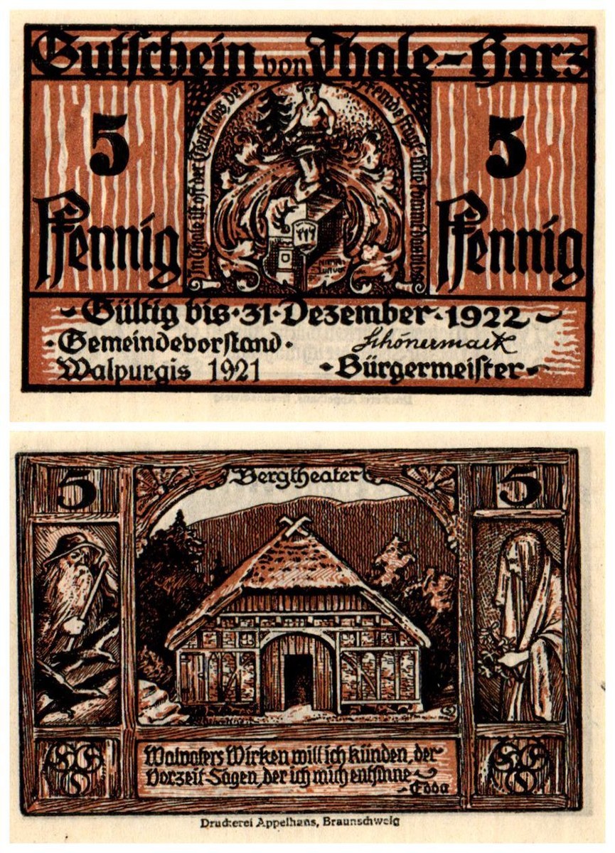 シ*中様 1921年 ドイツ　アルテンブルク他緊急通貨　陶貨　3枚セット Thale 5-100 Pfennig 5 Pieces Notgeld Set, 1921, Mehl #1320.4
