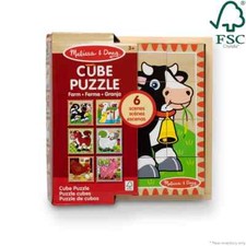    NEW Melissa  Doug Farm Wooden Cube Puzzle - 6-in-1 with Storage Tray
