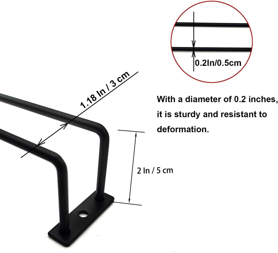 Juego de 2 estantes colgantes para copas de vino negro de 10,8 pulgadas Foto 3 de 4