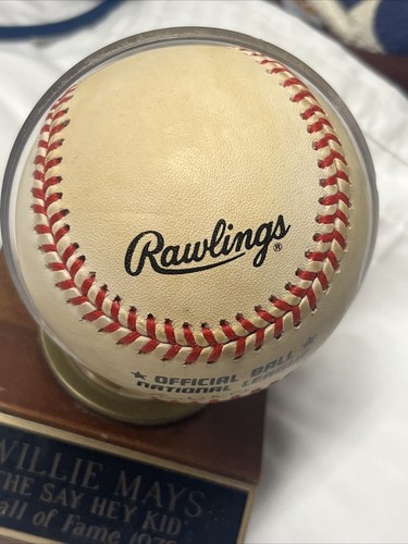 Willie Mays firmato Leonard Coleman con supporto in legno vintage e targa Hof 1979 - Foto 7 di 14