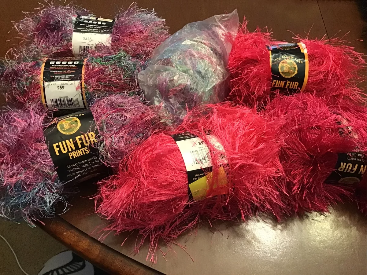 4 Lion Brand Fun Fur Yarn - Tropical Skeins, 3 Hot Pink Fun Fur Eyelash Yarn