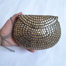 Vintage Handmade Brass Studded Womens Handbag