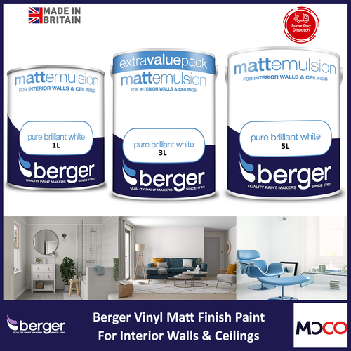 Berger Vinyl Matt Emulsion Paint For Interior Walls Ceiling Pure Brilliant White eBay