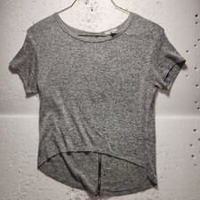 Bar III Top Womens Medium Gray Short Sleeve Zip Back Round Neck Made In USA