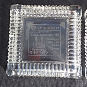 Cincinnati Tall Stacks 1995 Souvenir Glass Trinket Box Etched Top & Bottom EUC
