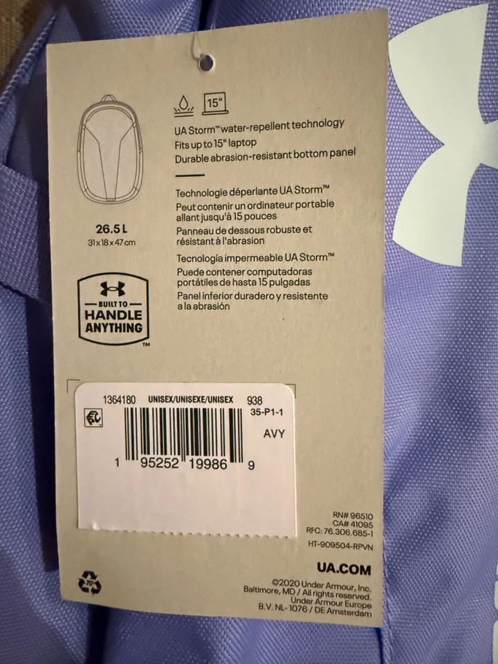 Mochila UNDER ARMOUR UA Hustle púrpura claro/lavanda STORM (NUEVA CON ETIQUETAS) Foto 4 de 4