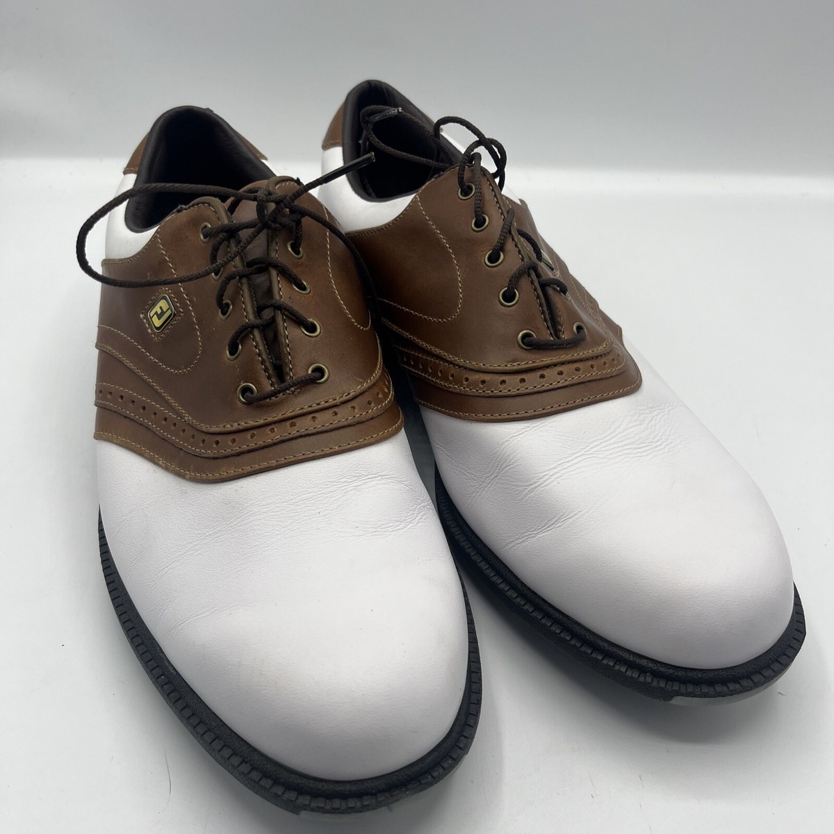 FOOTJOY Men's Superlites Leather Golf Shoes 58141 White/Brown Size