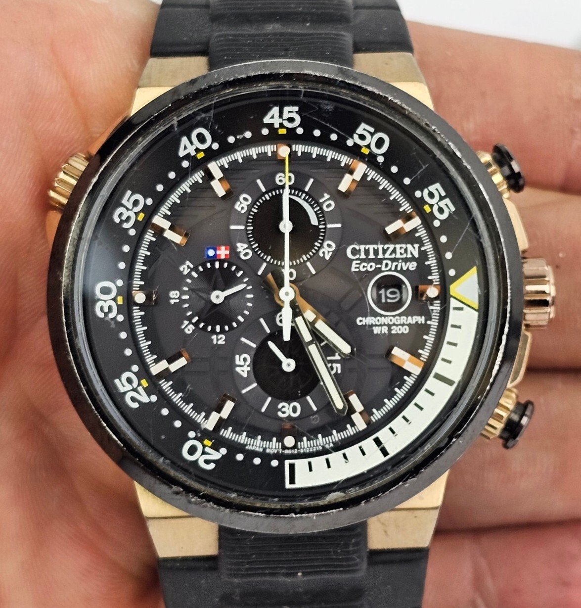 Citizen Mens B612-S084334 Eco-Drive Chronograph Watch Black Dial 