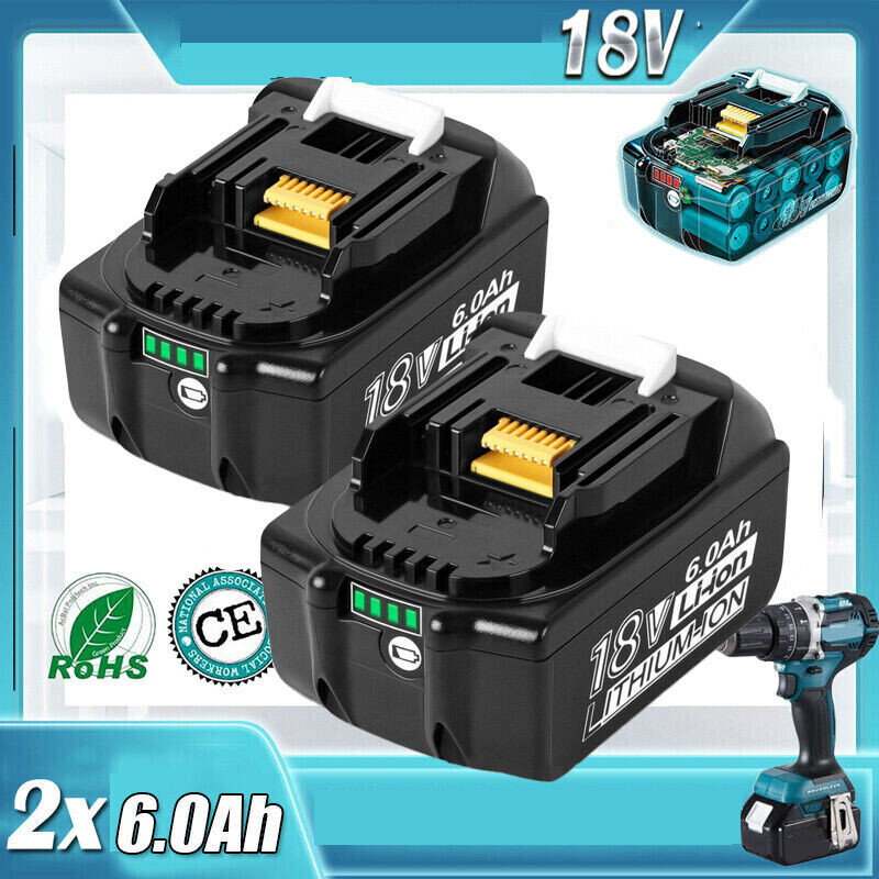 2x 18V 6000mAh Akkus - Ersatz Für Makita BL1860B BL1850 Mit LED-Anzeige