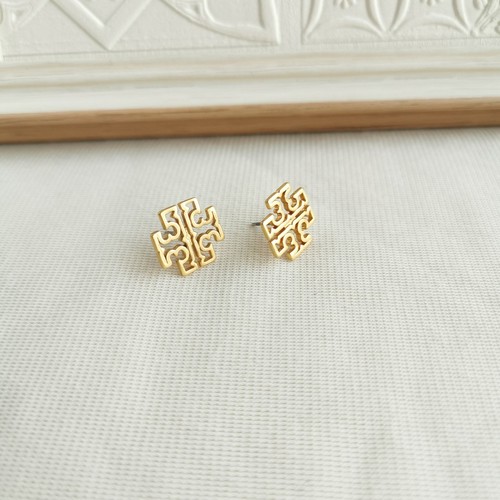 New Tory Burch Britten Logo Gold Stud Earrings - Picture 3 of 4