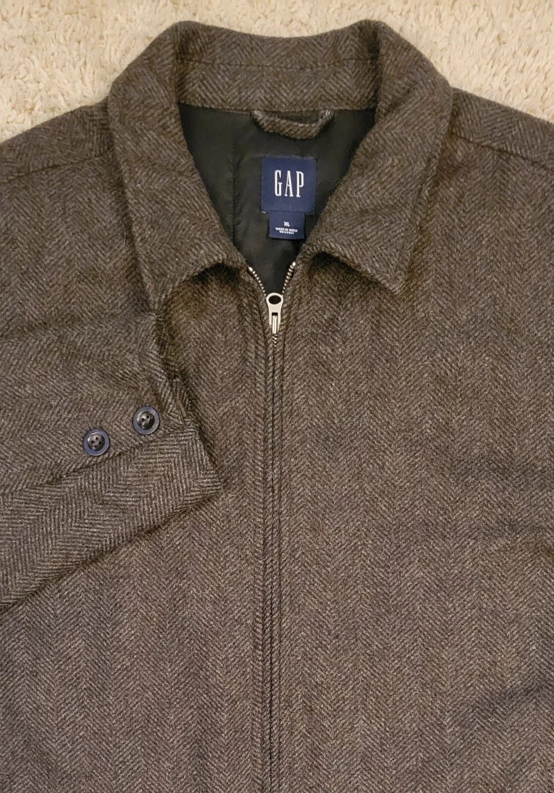 Gap Jacket Mens XLG Gray Wool Blend Full Zip Sport Coat Casual Outdoors