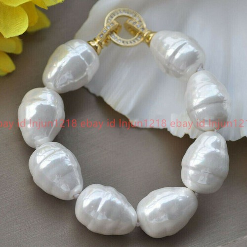 LARGE 20MM SOUTH SEA WHITE BAROQUE SHELL PEARL BEADS FASHION BRACELET 7.5'' - Picture 12 of 12