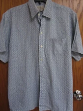 Vintage Andy Mohan Hawaiian Aloha shirt Large Blue white cotton blend 