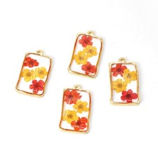 Clearance 8PCS Gold Tone Dried Flower Resin Rectangle Charm Pendant GBY222