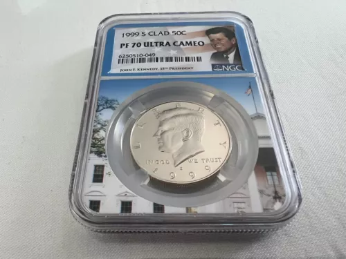 1999-S CLAD KENNEDY HALF DOLLAR  NGC PF70 ULTRA CAMEO PORTRAIT LABEL "TOP POP"