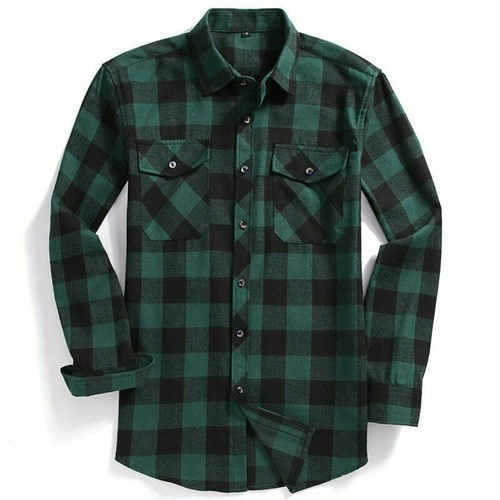 2022 Men Casual Plaid Flannel Shirt Long-Sleeved Chest Two Pocket Printed-Button - Bild 14 von 17