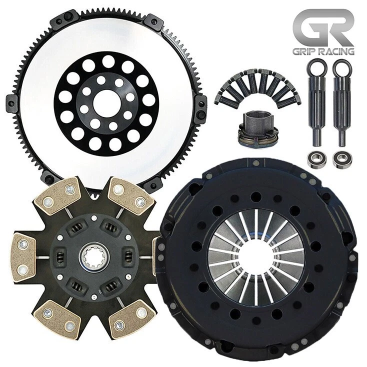 GRIP RACING Clutch Kit GR-364 &ndash; 14.98 lbs (6.79 kg) Clutch Disc Style: Stage 4 High Torque 6-Puck Sprung Hub Pressure Plate Type: Reinforced HD Diaphragm Number of Teeth: 112 Type: Clutch Kit Flywheel Bundle Set Flywheel Material: One piece solid 4140 chromium-molybdenum forged steel Interchange Part Number: KF649-01 03-030 03-011 K70206-01 K70238-01 195321, 21211223597 21-21-1-223-679, 21-21-1-223-599, DMF015 DMF016 DMF037 DMF073 Input Spline Quantity: 10 OE/OEM Part Number: KF649-01 03-030 03-011 K70206-01 K70238-01 195321, 21211223597 21-21-1-223-679, 21-21-1-223-599 Manufacturer Warranty: 1 Year Disc Diameter: 9.45 in (240 mm) Disc Material: Ceramic Input Shaft Diameter: 1-1/8 in (28.6 mm) Country of Origin: United States UPC: Does not apply &ndash; Fits BMW M3 Z M Coupe Roadster E36