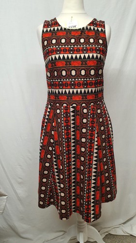 H&M Reds & Blacks Pullover Sleeveless Crew Neck 70s Style A Line Dress Size 10 S - Picture 1 of 17