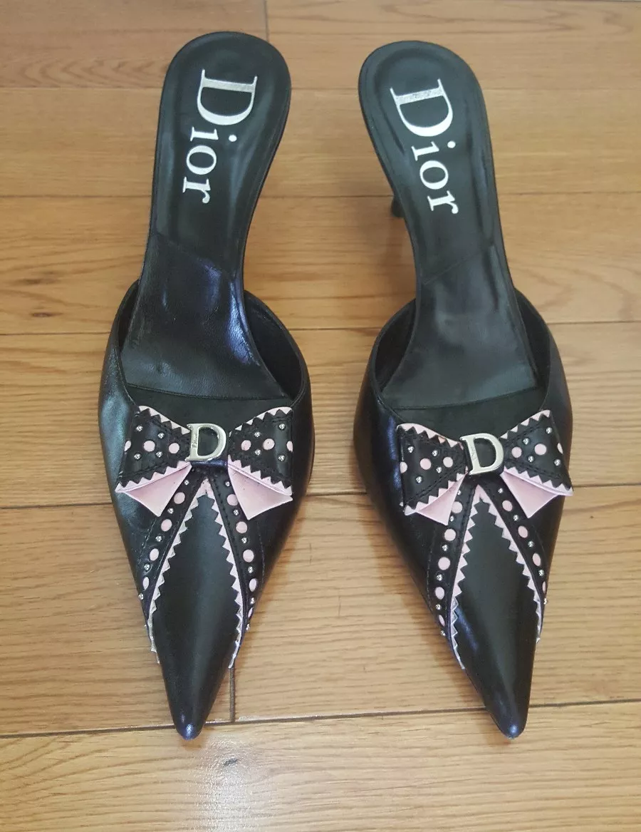 Christian Dior Vintage Pink And Black Pointy Mules Size 39.5 eBay