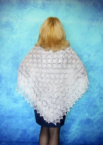 White Russian Orenburg shawl,Goat wool wrap,Warm stole,Lace bridal cape,Kerchief - Picture 3 of 7