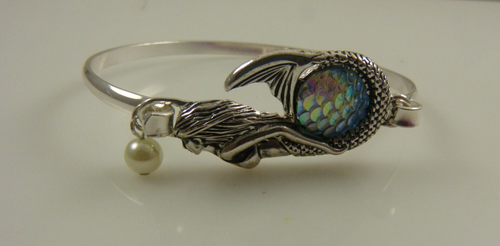 Mermaid silvertone bracelet Dangle faux pearl - Bild 3 von 4