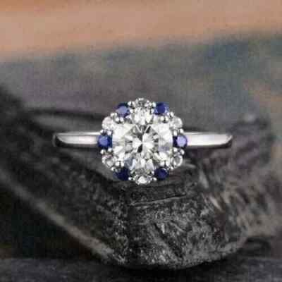 ''3Ct Round Moissanite Women's Engagement Ring | 14K White Gold Plated Silver ''