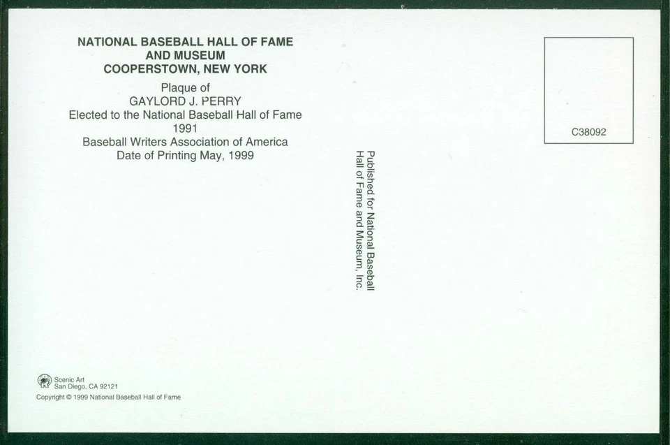 090, Original Autograph of Gaylord Perry (4), HOF Plaque Postcard, SF Giants - Imagem 2 de 3