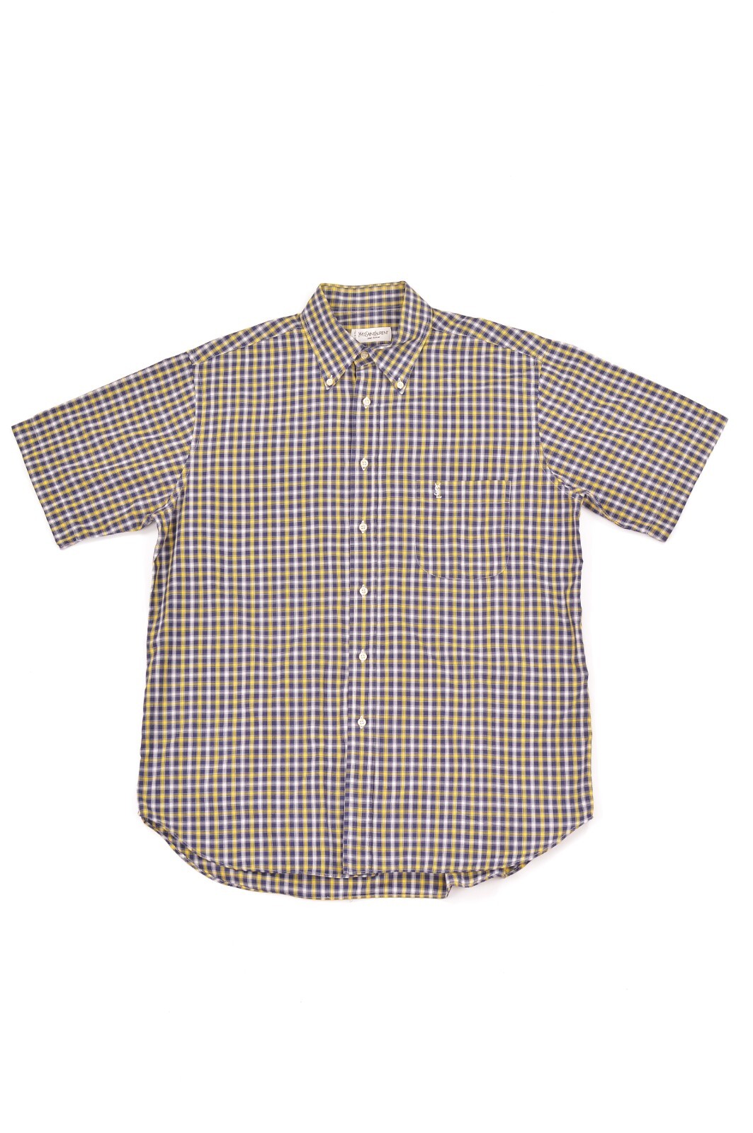 Camicia YSL Yves Saint Laurent Pour Homme Vintage Check SS Bottoni Blu Giallo Bianco 42