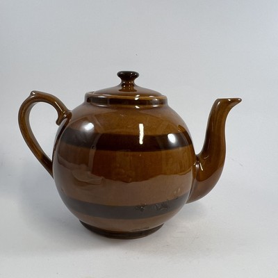Vintage Little Brown Betty Teapot Maple Brown w Dk Brown Stripes Excellent