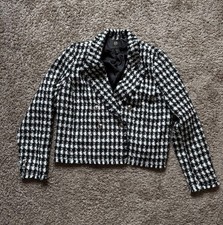 House of Harlow 1960 Black White Plaid Check Tweed Fringe Blazer Jacket XL