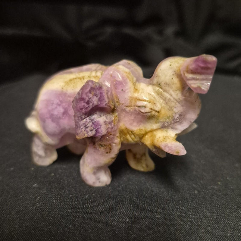 Handmade Stone Carved Elephant Figurine Purple and Yellow Decorative Collectible