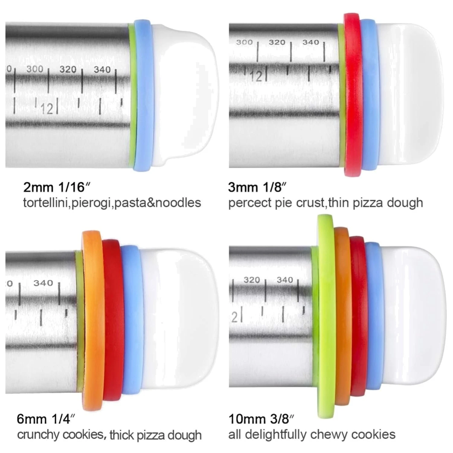 Stainless Steel Fondant Rolling Pin with Adjustable Rings