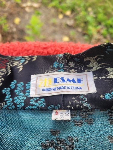 Vintage Esme Women's Chinese Silk Embroidered Robe Kimono Black Floral Rayon - Picture 2 of 7