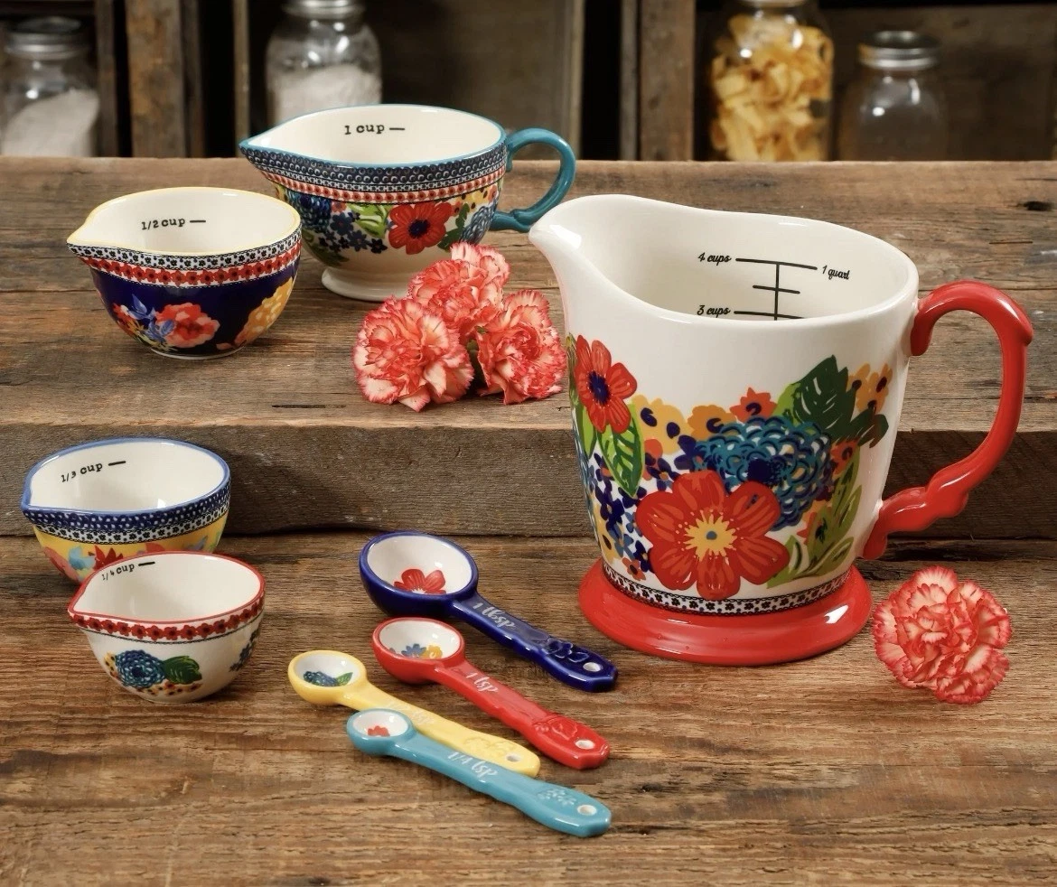 The Pioneer Woman Dazzling Dahlias 9-Piece Stoneware Measuring Set