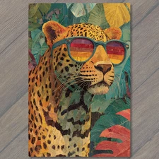 POSTCARD Leopard Sunglasses Tropical Collage Portrait