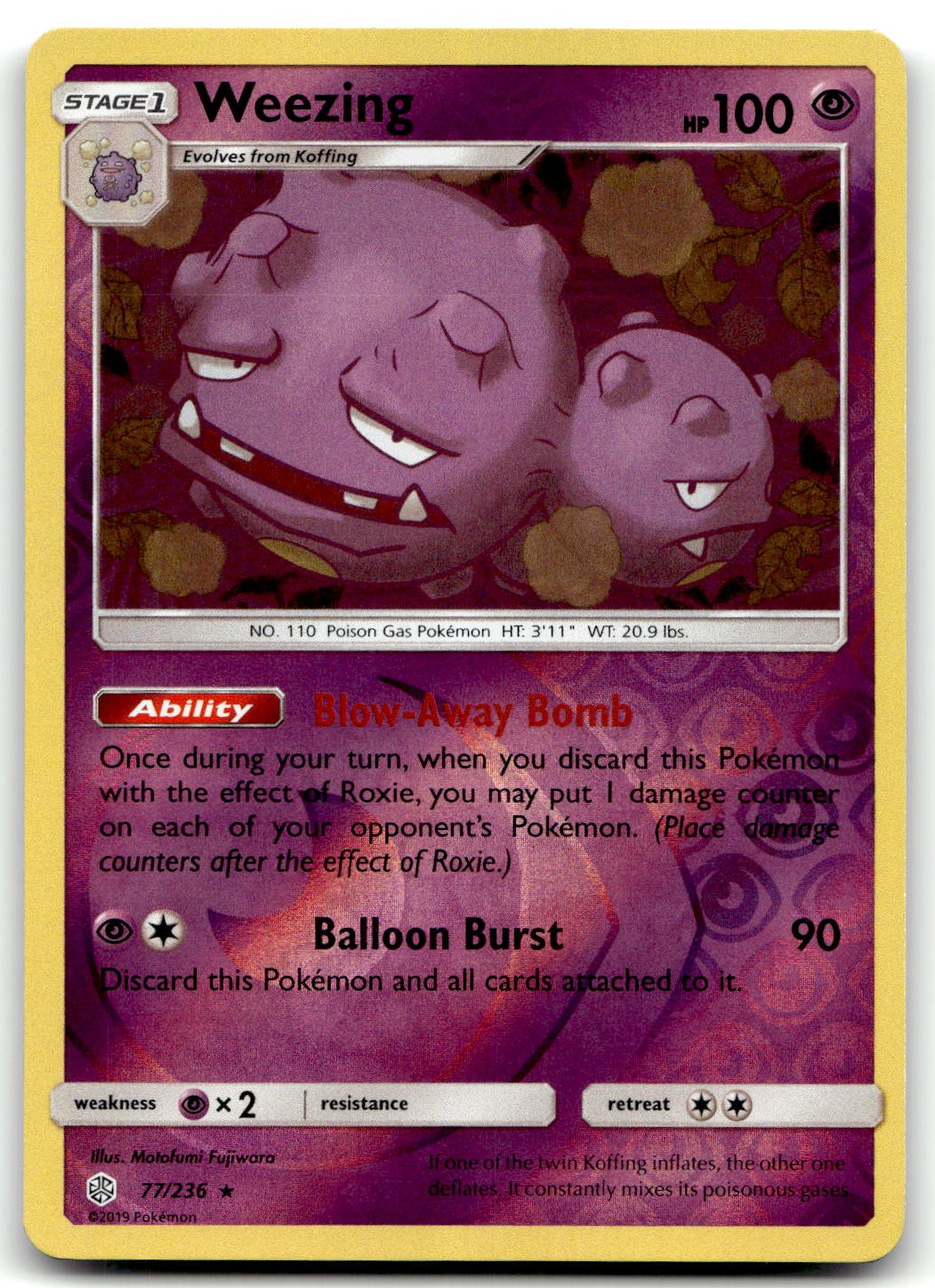 Weezing 77/236 SM - Cosmic Eclipse Rare Reverse Holo Pokemon TCG NM