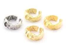 Ring Adjustable Bezel Organic Shape Raw-Gold-Silver Plated brass 8US size 3921