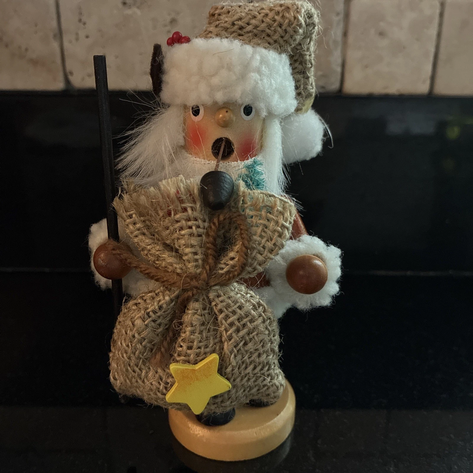 Sigro Germany Santa Pipe Smoker Burlap 6.5" x 3.25" New Vintage Nutcracker Style