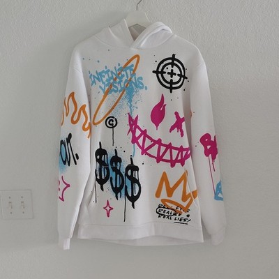 FSBN Graffiti Graphic Print Hooded Pullover Hoodie White Men's M Long Sleeve