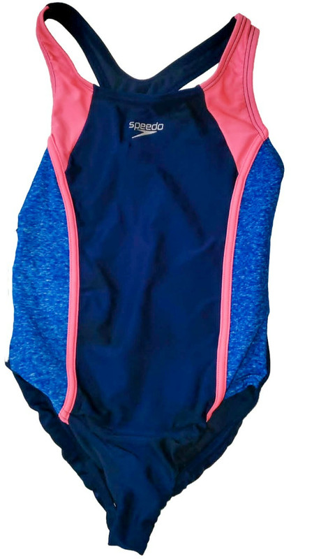 Speedo Girls One Piece Swimsuit Size SMALL 7-8 Blue Pink Racerback Swimwear