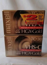 Maxell TC-30 VHS-C Premium High Grade HGX-Gold Camcorder Tapes-2 Pack Sealed New