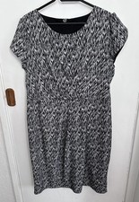 Bon Marche Size 20 Black White Smart Work Thick Winter Evening Knee Length Dress