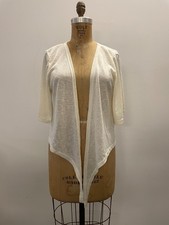 Women Sheer Cardigan/Bolero Shrug Lightweight Tie Front 3/4 Sleeve White Large