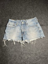 Bull Head Distressed Denim Cutoff Shorts Blue 16" Waist 10" Waist to Hem Casual