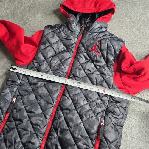 Nike Air Jordan Youth Vest Jacket L 12-13Y Red Gray Camo Quilted Hooded Puffer - Picture 10 of 18