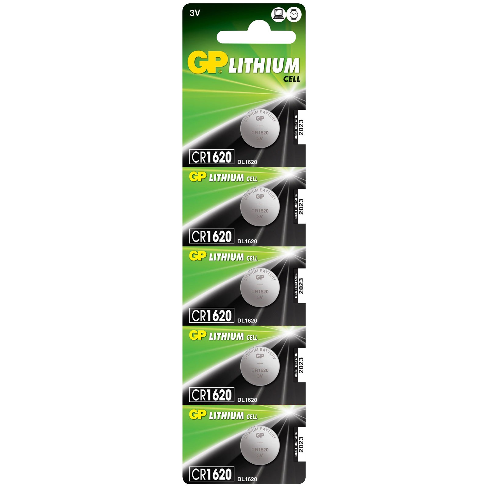 GP Lithium Button Cell CR1620 (DL1620) - Card of 5