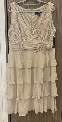 NWT R&M Richard s Womens Sleeveless Tan ZIP Back Formal Dress Size 18
